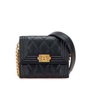 CHANEL Authentic Black Caviar Leather Logo Wallet